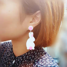 Doreen Box New Rabbit Girls Ear Post Stud Earrings Women Fashion Cute White Pink Animals Earrings Jewelry, 1 Pair 2024 - buy cheap