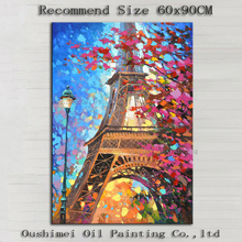 Pintura al óleo de calle de impresión de París sobre lienzo, impresión hecha a mano, pintura de cuchillo de paisaje de torre de París para decoración de pared 2024 - compra barato
