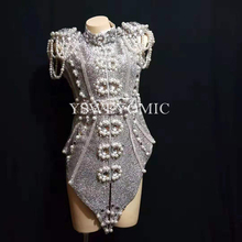 2019 New Design Sparkly Silver Gray Pearls Crystals Outfit Dance Wear Party Costume Stage Club bodysuit Singer Dance Wear 2024 - buy cheap