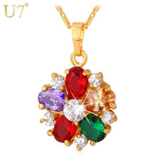 U7-collar de circonia cúbica con flores para mujer, joyería india de Color dorado, accesorios para mujer, collares de circonia y colgantes P601 2024 - compra barato