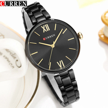 Curren relógio de quartzo preto, relógio de pulso feminino aço inoxidável pulseira joia para mulheres 2018 2024 - compre barato