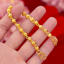Pulseira feminina de ouro puro amarelo, pulseira com fecho e contas, corrente, bracelete, joia para casamento 2024 - compre barato