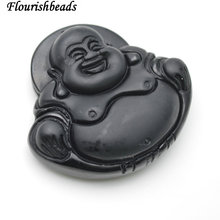 Piedra obsidiana negra Natural tallada colgante de Buda sonriente para collar de oración Mala fabricación de joyas 5 pzas/lote 2024 - compra barato