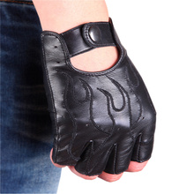 Guantes de medio Dedo de cuero para hombre, manoplas de cuero de alta calidad con bordado, antideslizantes, transpirables, M047N-5 2024 - compra barato