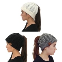 HanXi New Ponytail Beanie Women Winter Hats Crochet Knitted Twist Ski Cap Skullies Beanies Warm Caps Female Stylish Hat Ladies 2024 - buy cheap