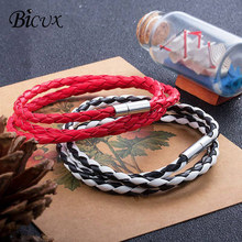 BICUX-pulsera pequeña de cuero trenzado para hombre y mujer, brazalete con hebilla de aleación, cadena de cuero, moda coreana 2024 - compra barato