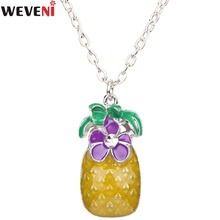 WEVENI Statement Enamel Alloy Pineapple Fruit Necklace Pendant For Women Collar Tropic Summer Jewelry For Women Girl Accessories 2024 - buy cheap