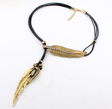 Bohemian Pendant Necklace Sweater Chain Statement black jewelry feather leaves multilayer tassel leather cord necklace clavicle 2024 - buy cheap