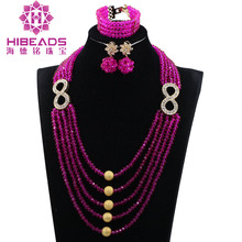 Fuchsia New Nigerian African Wedding Earrings Necklace Bracelet Crystal Beads Jewelry Accessory Free Shipping Rhinestone ANJ387 2024 - buy cheap
