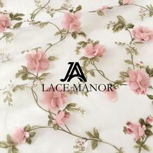 Tela de encaje estampada de Organza de alta calidad, gasa con apliques 3D, bordado de flores, vestido de boda, ropa, tela de encaje rosa 2024 - compra barato