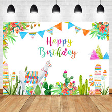Mexican Alpaca Theme Birthday Backdrop Cactus Decoration Watercolor Background Childrens Birthday Party Photography Backdrops 2024 - buy cheap
