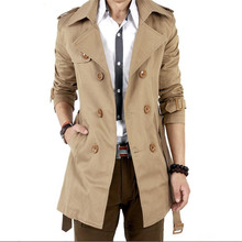 European and American business casual men windbreaker jacket Overcoat College wind double-breasted belt coat windbreaker jacket 2024 - buy cheap