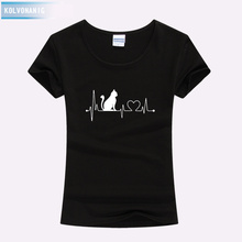 Camiseta de algodão de algodão de venda quente de verão engraçado do coração do gato do animal de estimação 2024 - compre barato