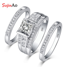 SzjinAo 3pcs Wedding Ring Set For Women Sterling Silver 925 Moissanite Diamond Luxury Jewelry For Engagement With Certificate JM 2024 - buy cheap