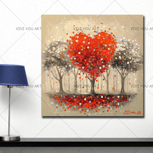 Arte grande hecho a mano de corazón, pinturas originales de Árbol Abstracto, lienzo moderno, pintura al óleo, cuchillo, imagen para decoración del hogar 2024 - compra barato