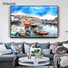 Desfalques barcos no porto em mevagissey em cornwall paisagem parede fotos para sala de estar decoração casa quadros em tela 2024 - compre barato