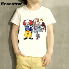 Детская футболка Pennywise с изображением фильма «оно проигравшие», с мультяшным дизайном, для мальчиков и девочек, страшные жуткие Топы клоуна, Детская Милая футболка, HKP4378 2024 - купить недорого