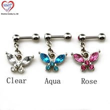 Showlove-PAIR Surgical Steel Ear Piercing Stecker Tragus Helix Cartilage with Butterfly Pendant Ear Studs 2024 - buy cheap