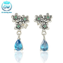 Pendientes de plata esterlina 925 para mujer, aretes con forma de flor y Azul grande de circonia cúbica, joya de compromiso de lujo, marca GW, Er1010 2024 - compra barato