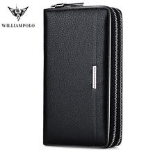 WilliamPOLO Men Wallets Long Clutch bag Genuine Leather Cards Holder Double Zipper Wallets luxury Phone ID card Coin Purse Men 2024 - buy cheap