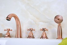 Antique Red Copper Brass Deck 5 Holes Bathtub Mixer Faucet Handheld Shower Widespread Bathroom Faucet Set Basin Water Tap atf239 2024 - buy cheap