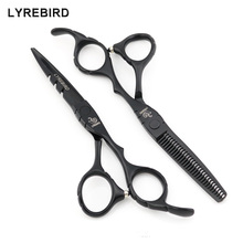 Hair Scissors Black Scissors 5.5 or 6 INCH Hair Shears Flat Screw Blue Red Stone Anti Slip Handle LYREBIRD NEW 2024 - buy cheap