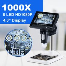 1000x2.0 mp usb microscópio eletrônico digital dm4 4.3 "display lcd microscópio vga com 8 suporte led para pcb placa-mãe reparação 2024 - compre barato