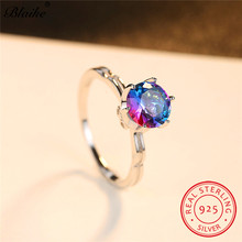 Round Rainbow Fire Topaz Rings For Women 100% Real S925 Sterling Silver Ring Zircon Wedding Bands Vintage Birthstone Jewelry 2024 - buy cheap