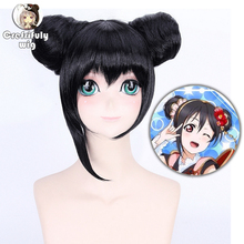 Female black Short Straight Synthetic Hair High Temperature Fiber Cosplay Costume Full Wig LoveLive Nico Yazawa + Double Buns 2024 - buy cheap
