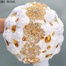 H&S BRIDAL Gold Sparkle rhinestone  Wedding Flowers Crystals Bridal Bouquets Artificial Wedding Bouquets buque de noiva 2020 2024 - buy cheap