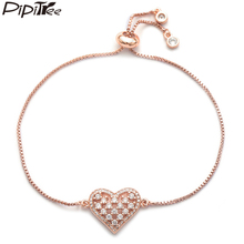 Pipitree Luxury Prong Setting Shiny Cubic Zirconia Crystal Bracelet for Women Lovers Adjustable Chain Heart Bracelets Jewelry 2024 - buy cheap