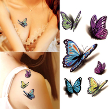 Водостойкая хна тату для селфи, искусственная татуировка, наклейка, красочная бабочка, 3D временная татуировка, боди-арт, флеш-татуировка, наклейки 2024 - купить недорого
