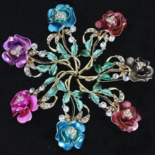 Brooch multicolor charms rose flower  white crystal rhinestone pins love weddings jewelry B1241 2024 - buy cheap