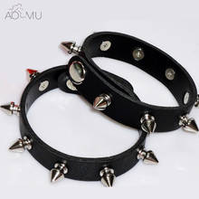 Adjustable Black Punk Rock Mens Womens Rivet Stud Spike Leather Cuff Bangle Bracelet Wristband 2024 - buy cheap