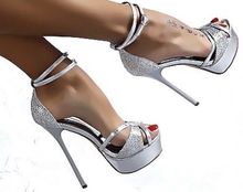 Carpaton Peep Toe Glitter Embellished High heel Shoes Summer Leather Strappy Ankle Strap Platform Sandal Woman Super High Heels 2024 - buy cheap