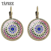 TAFREE-pendientes de estilo bohemio Vintage para mujer, aretes de Clip de Mandala de Henna, amuleto de budismo con cúpula de cristal, aretes coloridos con mandala, HN569 2024 - compra barato