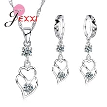 925 Sterling Silver Hollow Heart Necklace Wedding Jewelry Sets Drop Piercing Earrings Cubic Zircon Brincos Bijoux 2024 - buy cheap