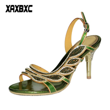 XAXBXC 2018 New Summer Leather Rhinestone Gladiator Sandals Crystal High Heels Women Bridesmaid Party Sandalias Wedding Shoes 2024 - buy cheap