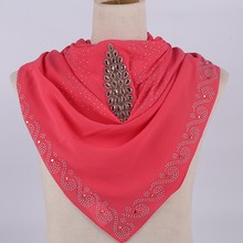 Hijabs musulmanes de gasa para mujer, pañuelos cuadrados con exquisito patrón de diamantes de imitación checos, chal largo para mujer, pañuelo islámico de 95x100cm 2024 - compra barato