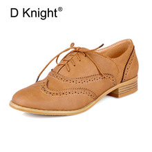 New Fashion Round Toe Carved Brogue Oxford Shoes For Women Vintage Lace Up Women Oxfords Big Size 34-43 Ladies Casual Flats 2024 - buy cheap