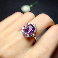 Natural real amethyst ring 925 sterling silver 6*8mm gemstone For men or women rings Fine jewelry 2024 - buy cheap