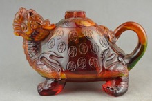 Elaborate  rare collection Artificial amber resin dragon turtle adornment  teapot 2024 - buy cheap