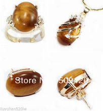 Free Shipping Wholesale>>>Inlay Tiger Eye Earring Pendant Necklace Ring SetInlay Tiger Eye Earring Pendant Necklace Ring Set 2024 - buy cheap