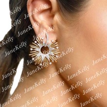 jankelly  Famous Design Luxury Popular Geometry Flower Full Mirco Paved Cubic Zirconia Wedding Earring Fashion Jewelry 2024 - buy cheap