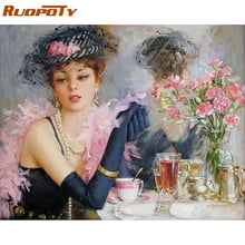 Ruopoty pintura a óleo para decoração de casa, linda noiva, diy, digital, pintura por números, arte de parede, pintura a óleo para decoração 40x50cm 2024 - compre barato