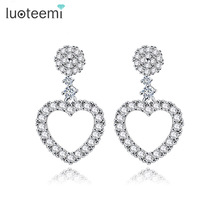 LUOTEEMI Wholesale Classic Romantic Clear CZ Crystal Heart Drop Pendant Earrings For Women Brincos Christmas Love Gift Jewelry 2024 - buy cheap