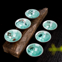 Xícara de chá chinês de cerâmica celadon kung fu, conjunto de chá, acessório para bebidas, retrô, porcelana azul e branca, xícaras de café, 6 canecas 2024 - compre barato