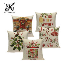 KYYZROZZZ Christmas Cushion Cover Linen Cotton Christmas Pillow Case Square Car Seat Decorative Cushion Christmas 2024 - buy cheap