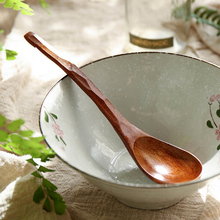 Cuchara de madera Natural de estilo japonés, cuchara de sopa de arroz, cuchara de postre de mango largo, cuchara de cena grande, vajilla de madera creativa 2024 - compra barato