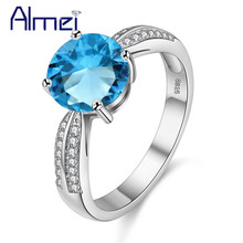 Almei 10% Off Cor Prata Jóias Bijoux Cristal Anel de Noivado Anéis Com Pedras Rosa Azul Mulheres Moda Jóias Meninas Y3291 2024 - compre barato